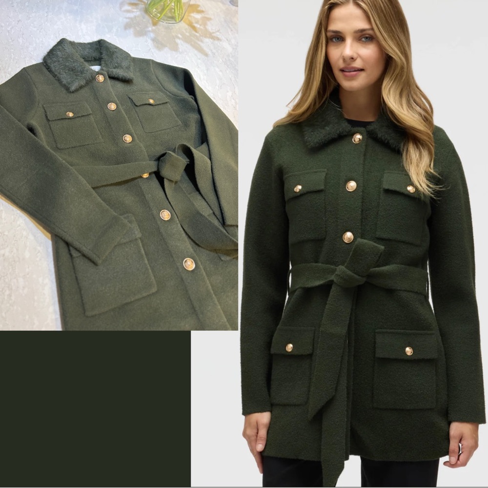 Anthropologie NVLT Military Belted Mink Coatigan in Green